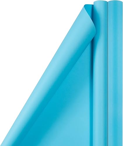 JAM Paper Envoltura de regalo mate  50 pies cuadrados en total (30 pulgadas x 10 pies cada uno)  Azul brillante mateAzul pavo real  2 rollos por