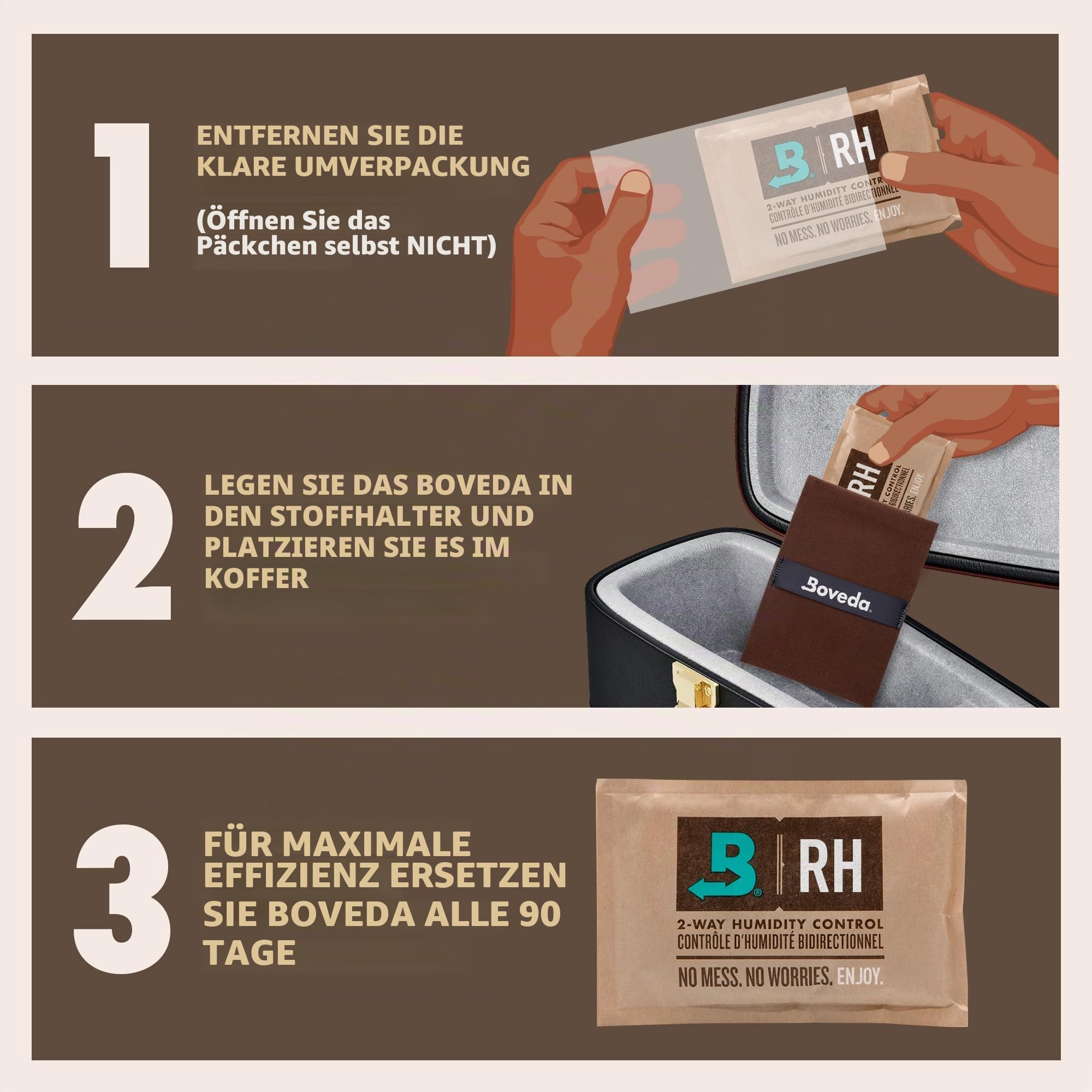 Boveda Musik-Starter-Set – (3) 49% RH Standard-Boveda – ideale Zwei-Wege-Feuchtigkeitskontrolle für die meisten Klimazonen – für Gitarren und andere große Holzinstrumente