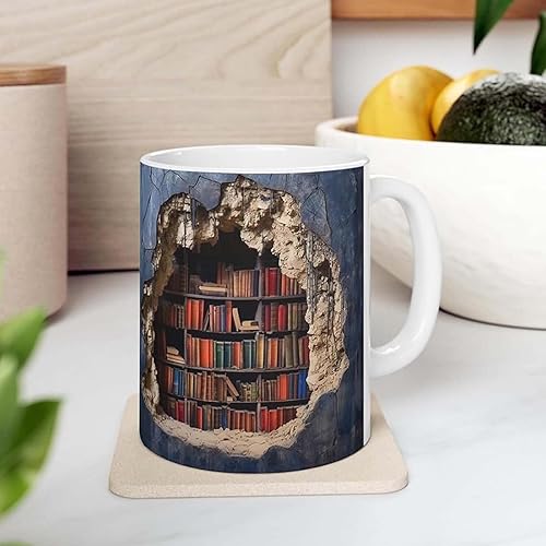Miniatura 2 de Taza de cerámica multiusos con agujero en una pared, diseño de espacio creativo, taza de café divertida, un regalo para lectores. (C)