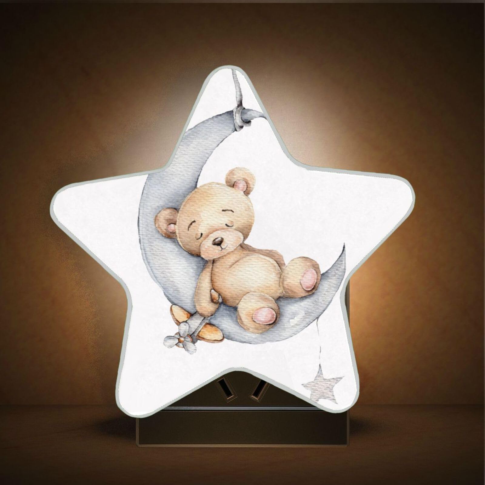 Cute Bear Moon Star Night Light Plug in LED Night Lamp Dusk to Dawn Sensor Nightlight for Kids Bedroom Bathroom Kitchen Nursery - Star Shaped