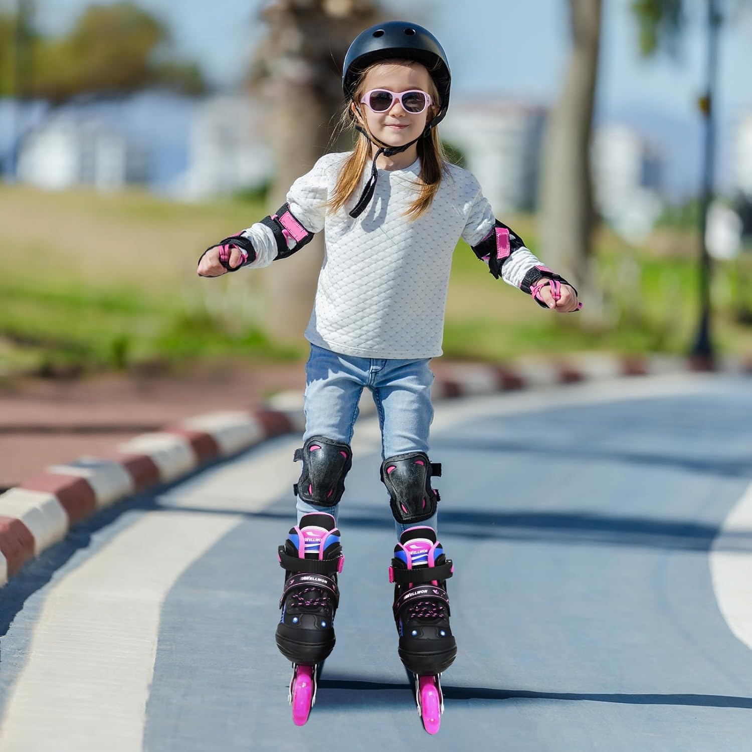 Inline Skates for Girls and Boys, 4 Size Adjustable Skates for Kids with Full Light Up Wheels and Youths Ages 5-14, Beginner Skates for Teen