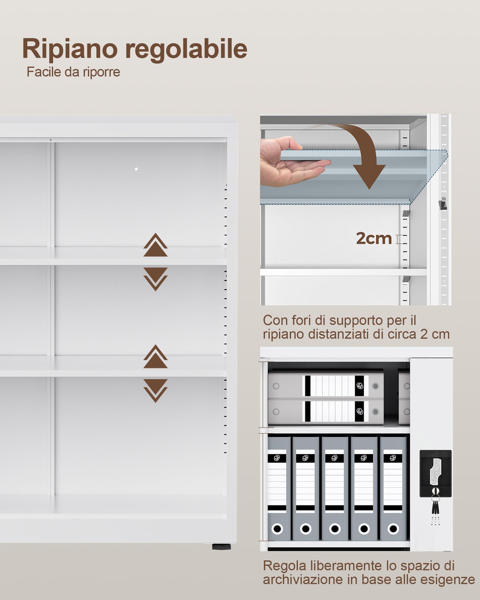 LAND·VOI Armadio in Acciaio 3 Ripiani con Serratura Ripiani Regolabili Ante a Doppia Porta Armadio per Ufficio Mobile in Metallo per Ufficio Garage Cucina Officina 80x40x91.5cm