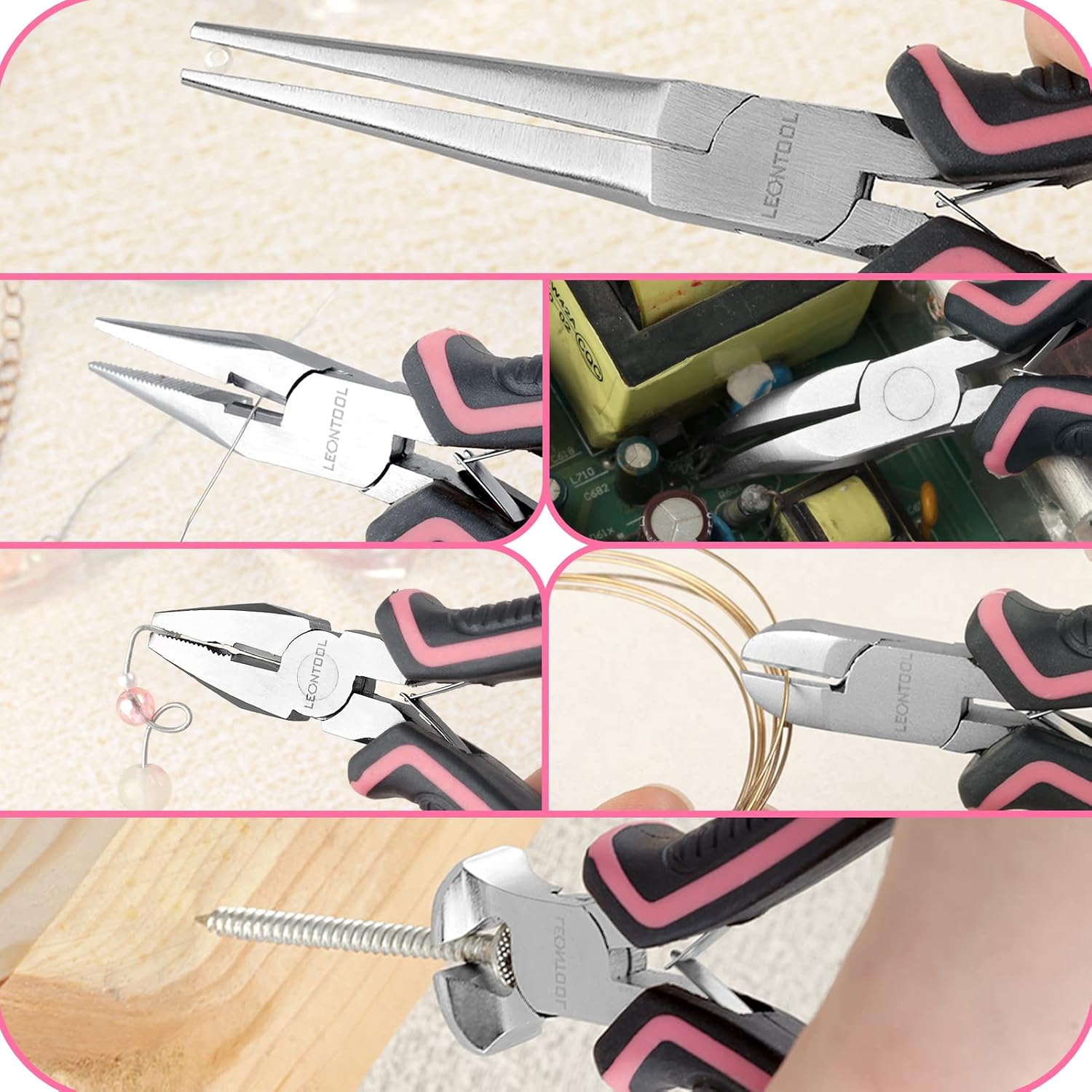6-Piece Jewelry Pliers Set with Case, Including Needle Nose, Bent Nose, Diagonal, End Nippers, Perfect for DIY Crafting, Beading & Repairing
