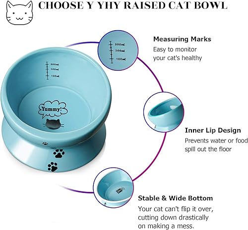 Miniatura 4 de Y YHY Cuenco de cerámica de 15 onzas inclinado para comida para gatos, color azul lago