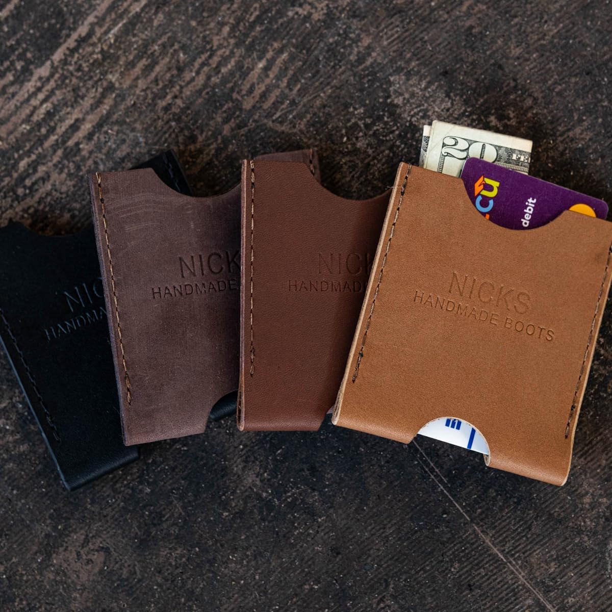 Nicks Boots Premium Leather Card Wallet, Mahogany, Handcrafted in USA, Durable, Slim Design
