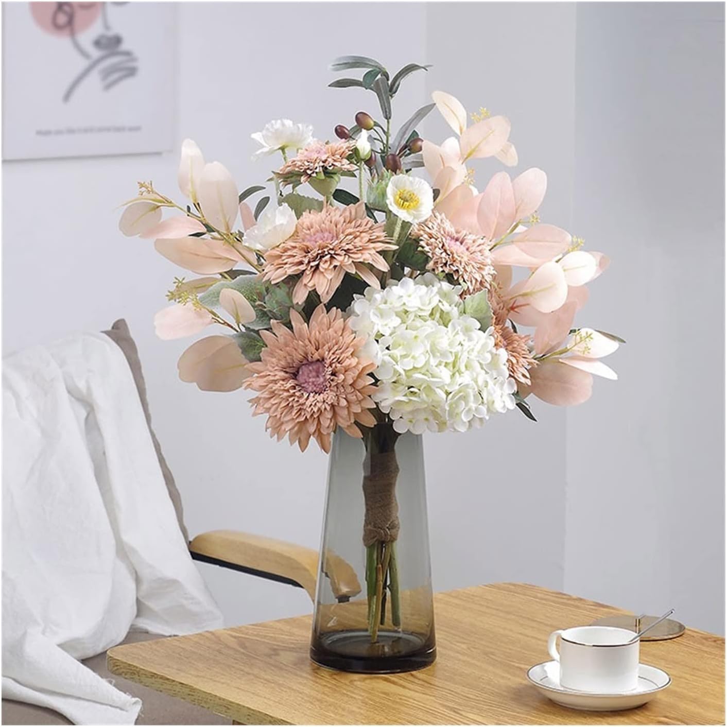 MYUYEE Artificial Flowers With Pots Sunflower Bouquet Simulation Flower Ornaments Living Room Decorations Fake Indoor Silk Arrangement Hand(Roze-One Size)