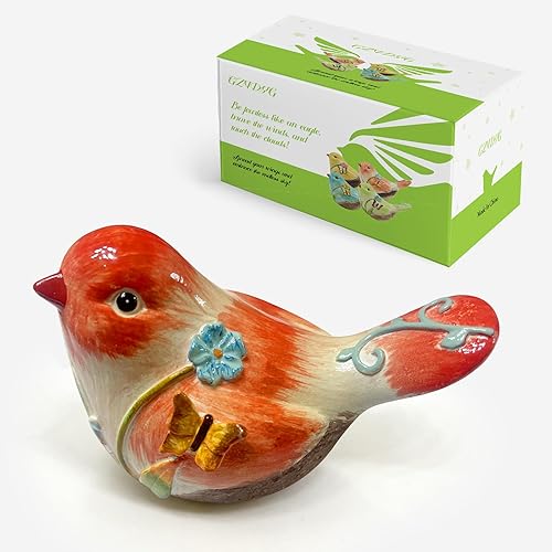 Orange Resin Bird Sculpture, 4.3 Inch Cute Bird Decor for