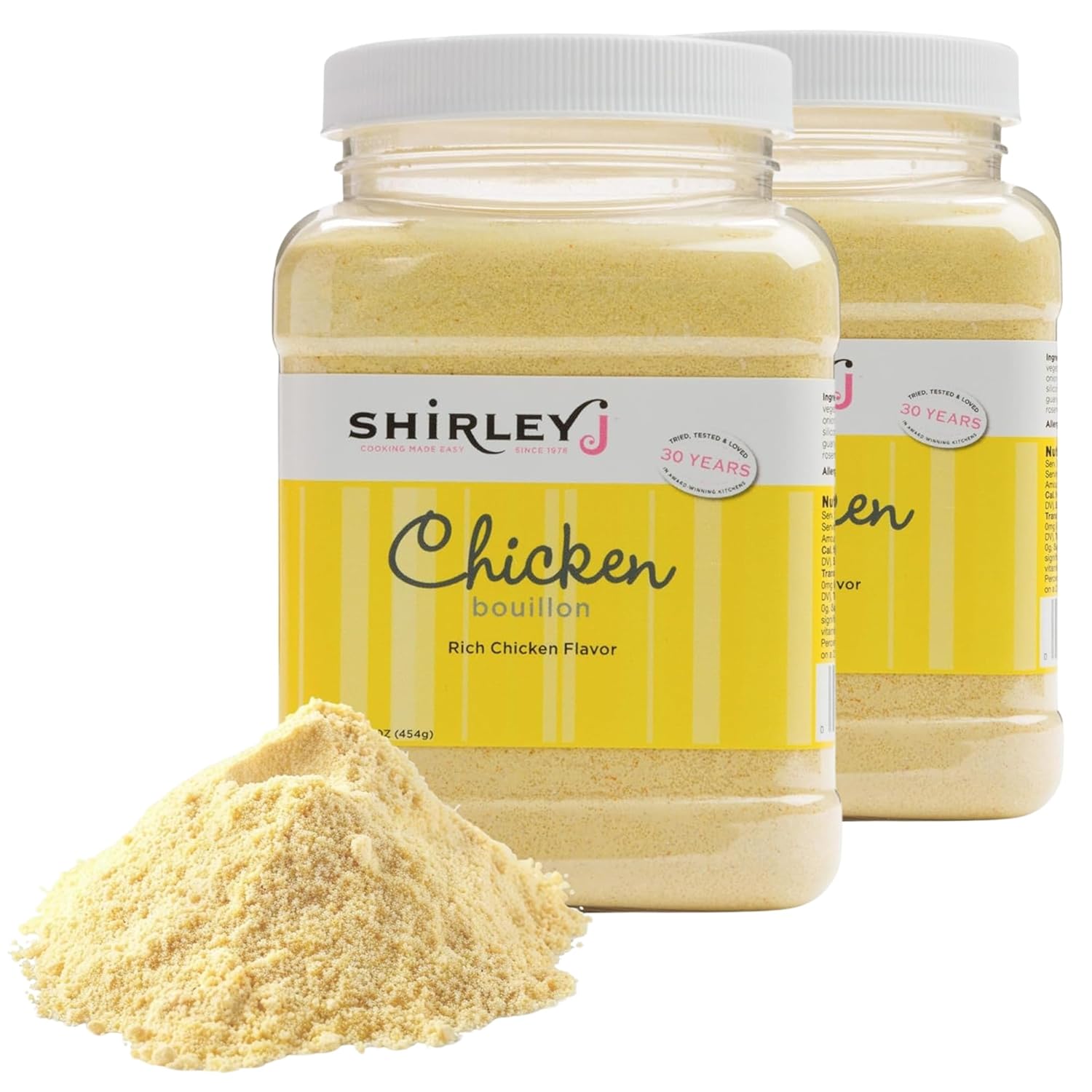 Shirley J Rich Chicken Bouillon Powder, Multi-Use Soup Base & Lower Sodium Bouillon – Replaces 30+ Cartons of Broth, Easy-Dissolve Instant Seasoning for Soups, Gravies, Rice, and Roasting – 2lb Jar