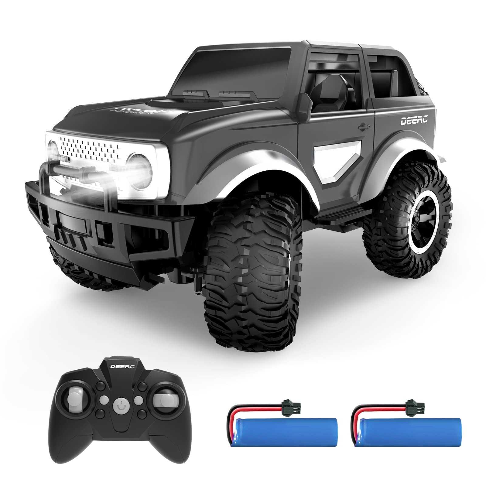 DEERC ラジコンカー こども向け オフロード RCカー 操作時間160分 バッテリー2個 デモモード LEDライト付き 子供 2.4GHz リモコンカー 防振 安定性 おもちゃ 誕生日 入園 こどもの日 プレゼント 子供 男の子 小学生 中学生 贈り物 DE49