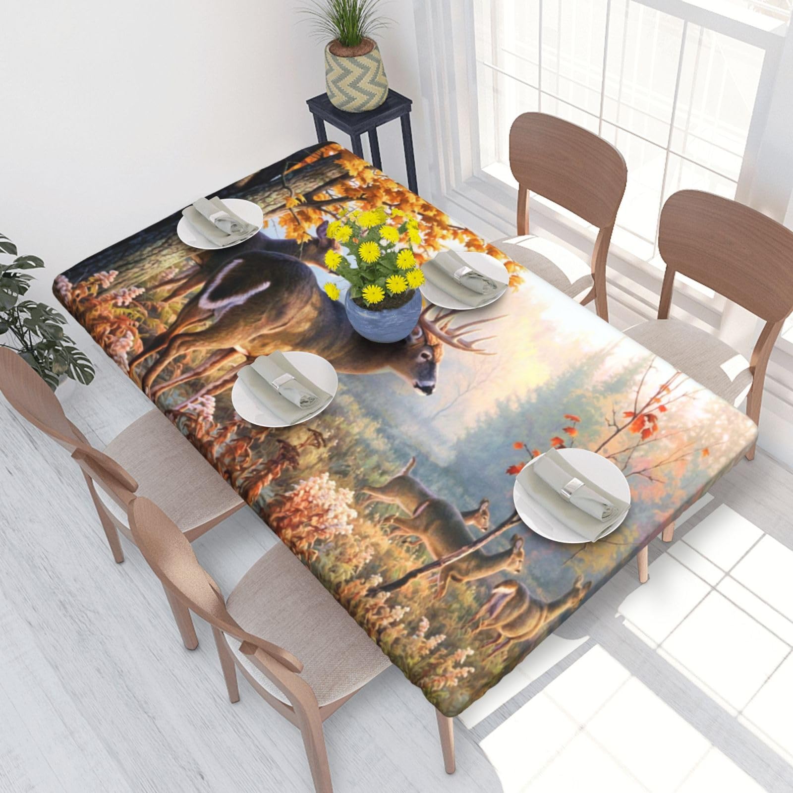 BNVSADC Deer Wildlife Art Printed 4FT Tablecloth 122x76 CM Polyester Kitchen Water Resistant Table Cloth Dining Table Decoration Table Covers