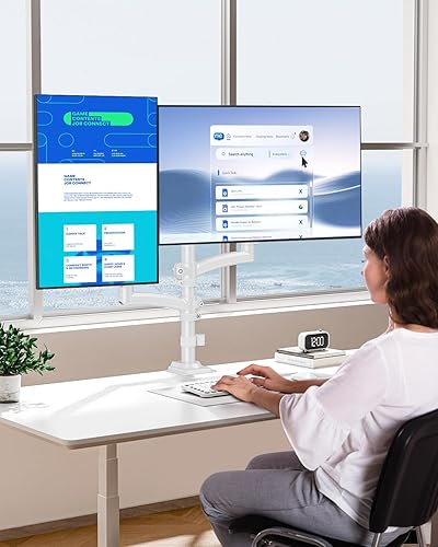 Miniatura 9 de Soporte de monitor doble para pantalla de computadora de hasta 32 pulgadas, brazos de monitor más altos con capacidad para 22 libras cada uno,