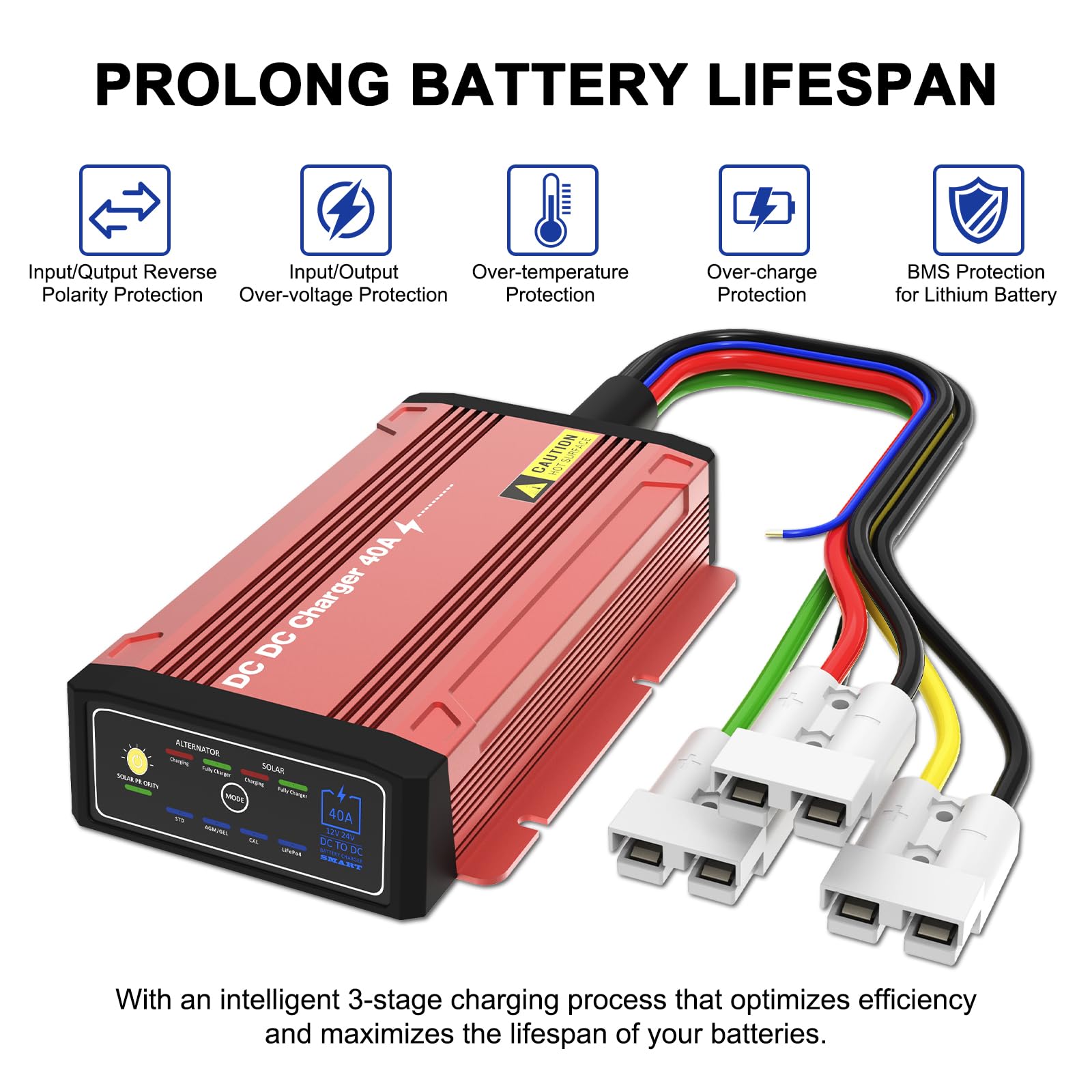Ładowarka IP68 DCDC 40 A z MPPT do 12 V LiFePO4, ołowiowo-kwasowa, SLA, żelowa, AGM, Cal, wodoodporna ładowarka do akumulatorów Anderson z podwójnym wejściem i jednym wyjściem, wielostopniowe