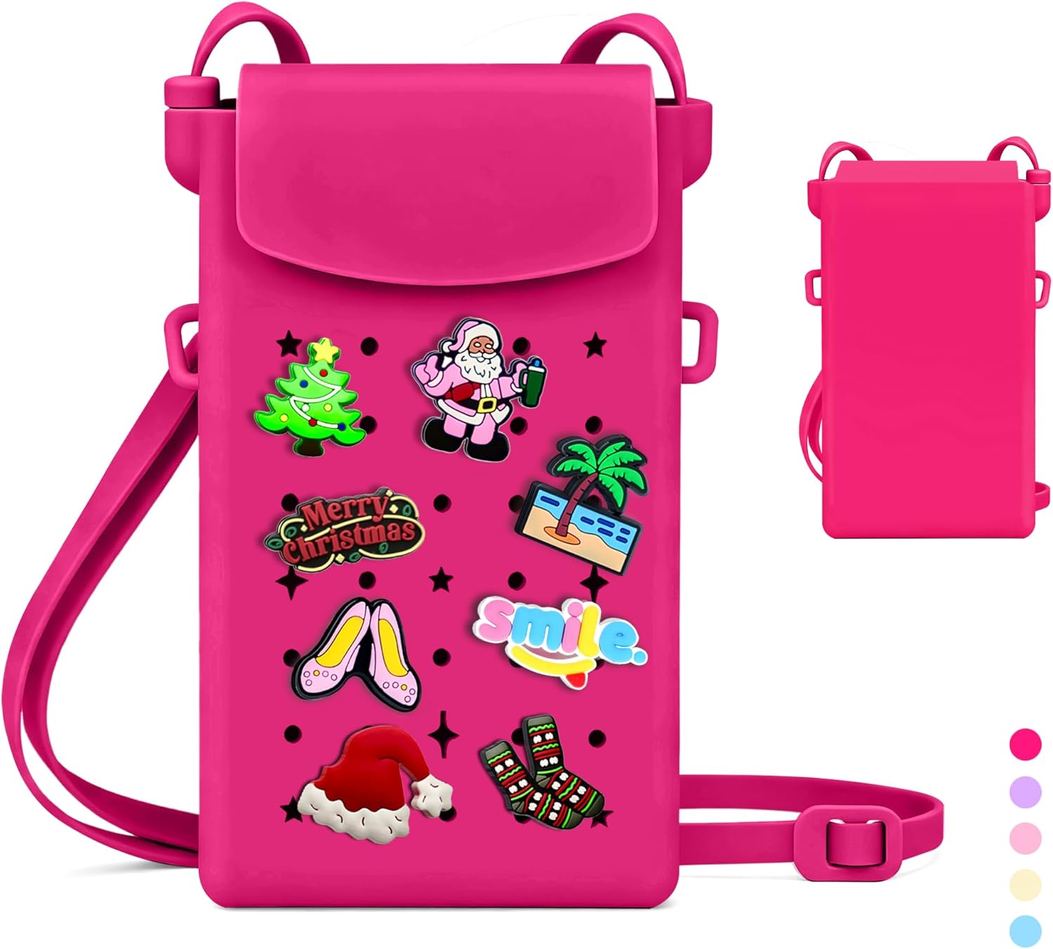 Silicone Crossbody Bag for Women with Magnetic Closure, Adjustable Strap Fits iPhone,Cute Mini Phone Crossbody Bag DIY Charms for Travel,Beach,Stocking Stuffer Gift Hot Pink