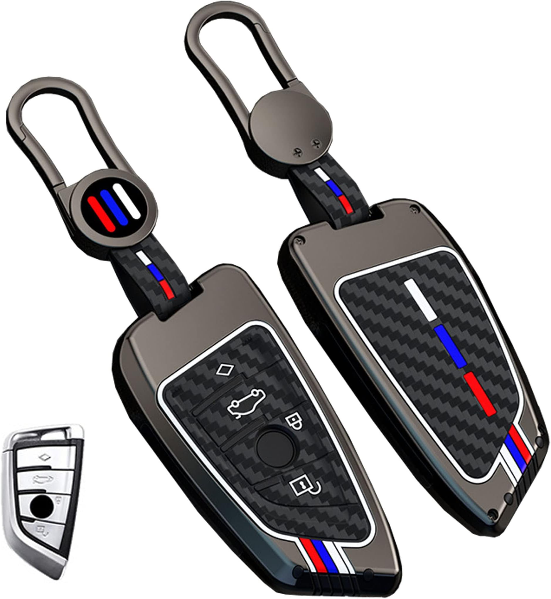 Carbon Fiber BMW Key Fob Cover with Keychain Fit for BMW 2 5 6 7 X1 X2 X3 X5 X6 X7 Series Smart Key Shell Accessories