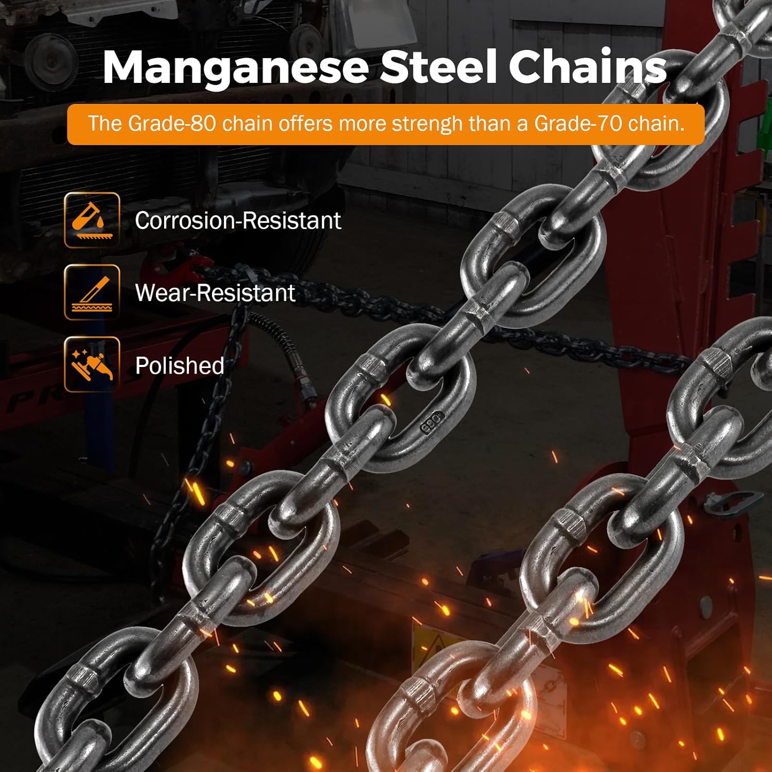 BEAMNOVA 3/8 Inch Tow Chains with Slip Hooks, 6900lbs Working Load, Heavy Duty Trailer Safety Chain, Grade 80 Log Chain, Towing Accessories for Trucks Car Vehicle, Binder Recovery Chain - Image 6