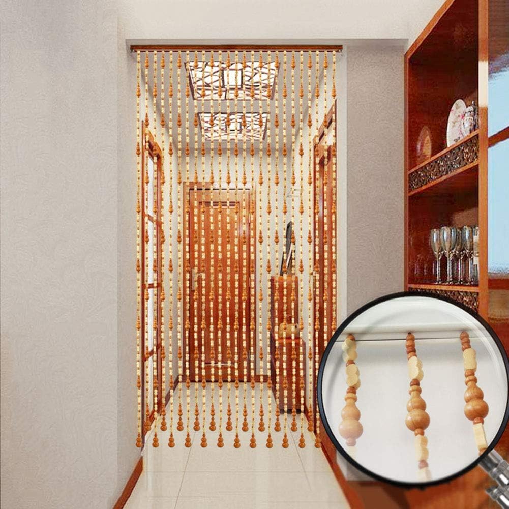 OKUOKA Curtains Bead Curtain Solid Wood Gourd Decoration Entrance Living Room Cut Off, Multiple Sizes Customizable (Color : Beige, Size : 140x198cm-35 Roots)