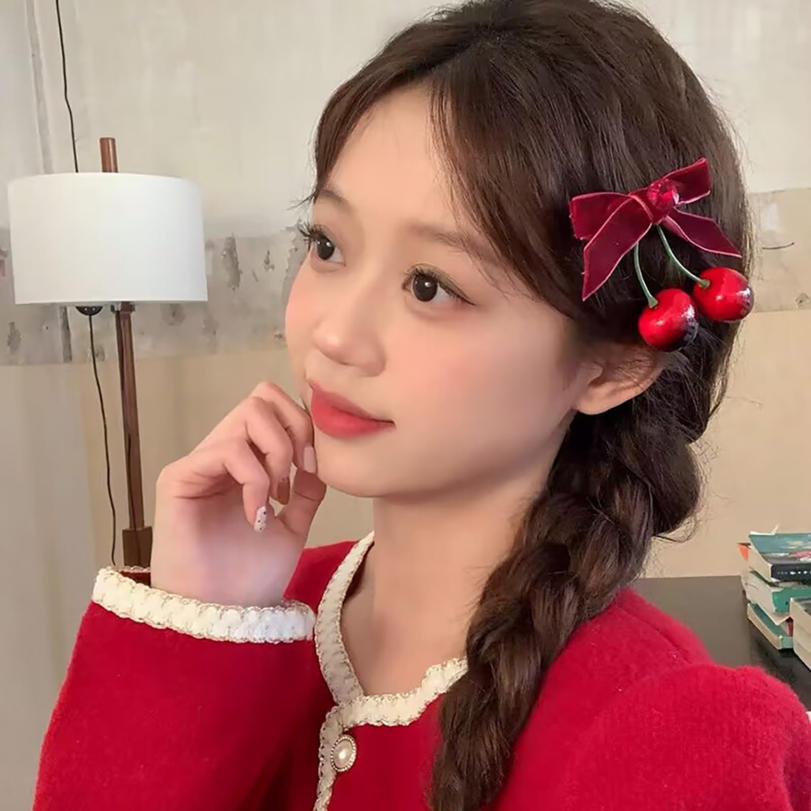 Amazon.com : 6 Pcs Cherry Bow Hair Clip Rhinestone Velvet