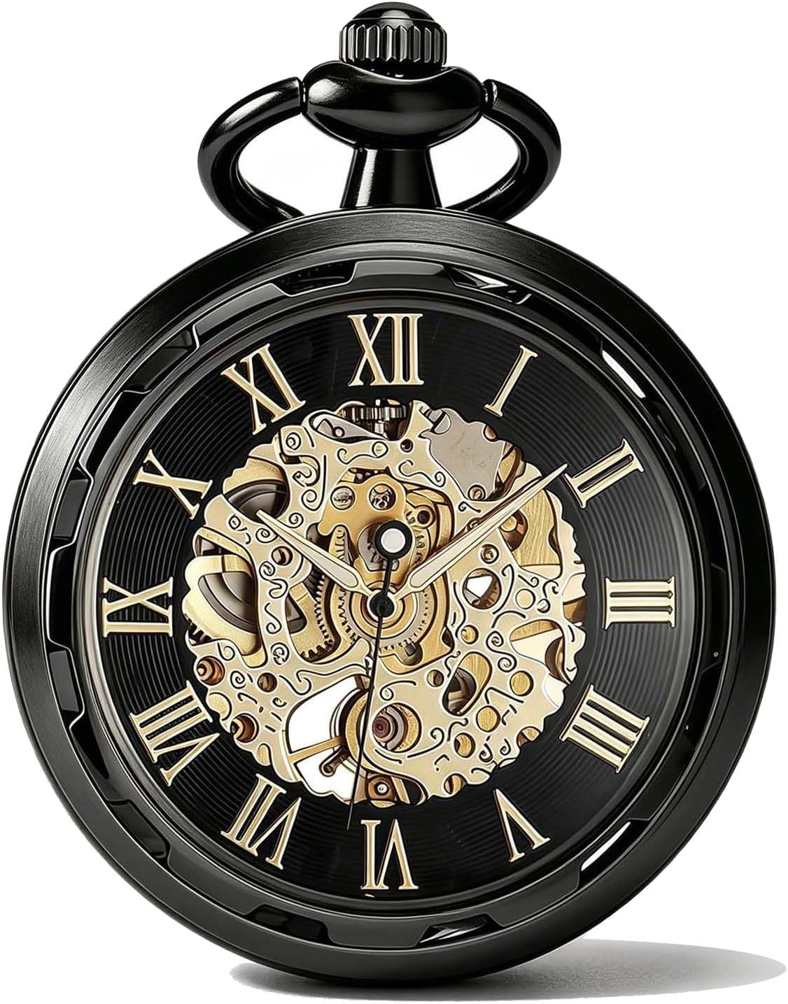 SIBOSUN Pocket Watch, Steampunk Transparent Open Face Pocket Watches for Men Women Silver Skeleton Dial with Chain + Box