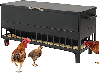 Solution4Patio 120LB Large Free Standing Chicken Feeding Barrel, Metal Poultry Feeder Set, Hen Coop, 38 Feeding Ports Portable Gravity Chicken Feeder