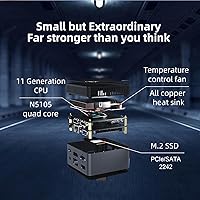Vista 9 de BY50M1 Mini PC con Windows 11 Pro Intel N5105, LPDDR4 8GB RAM 128GB SSD Mini computadora de escritorio, micro computadora con puerto HDMI 4K dual