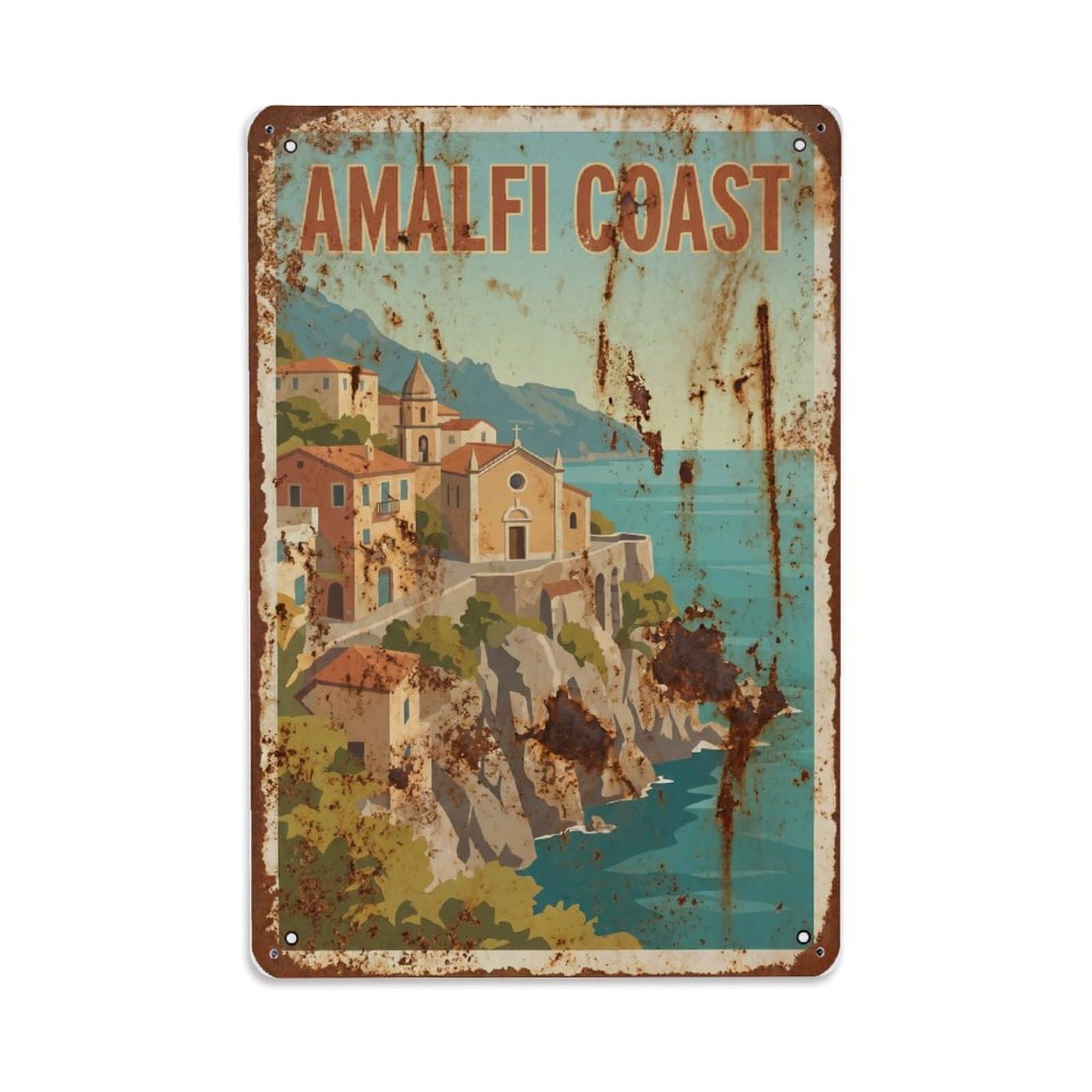 Fqnyr Style Vintage Travel Sanctuary Italy Cliffside Metal Tin Sign Plaque Wall Decor For Cafe, Club Bar, Office, Home Garden Metal Poster 8X12inch