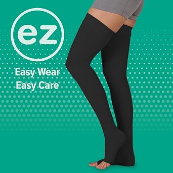 Juzo Basic 4411 Thigh-High Compression Stocking 20-30 mmHg Open Toe, Short | Silicone border, quality medical compression stockings for men and women, seamless, durable, comfortable fit, easy care