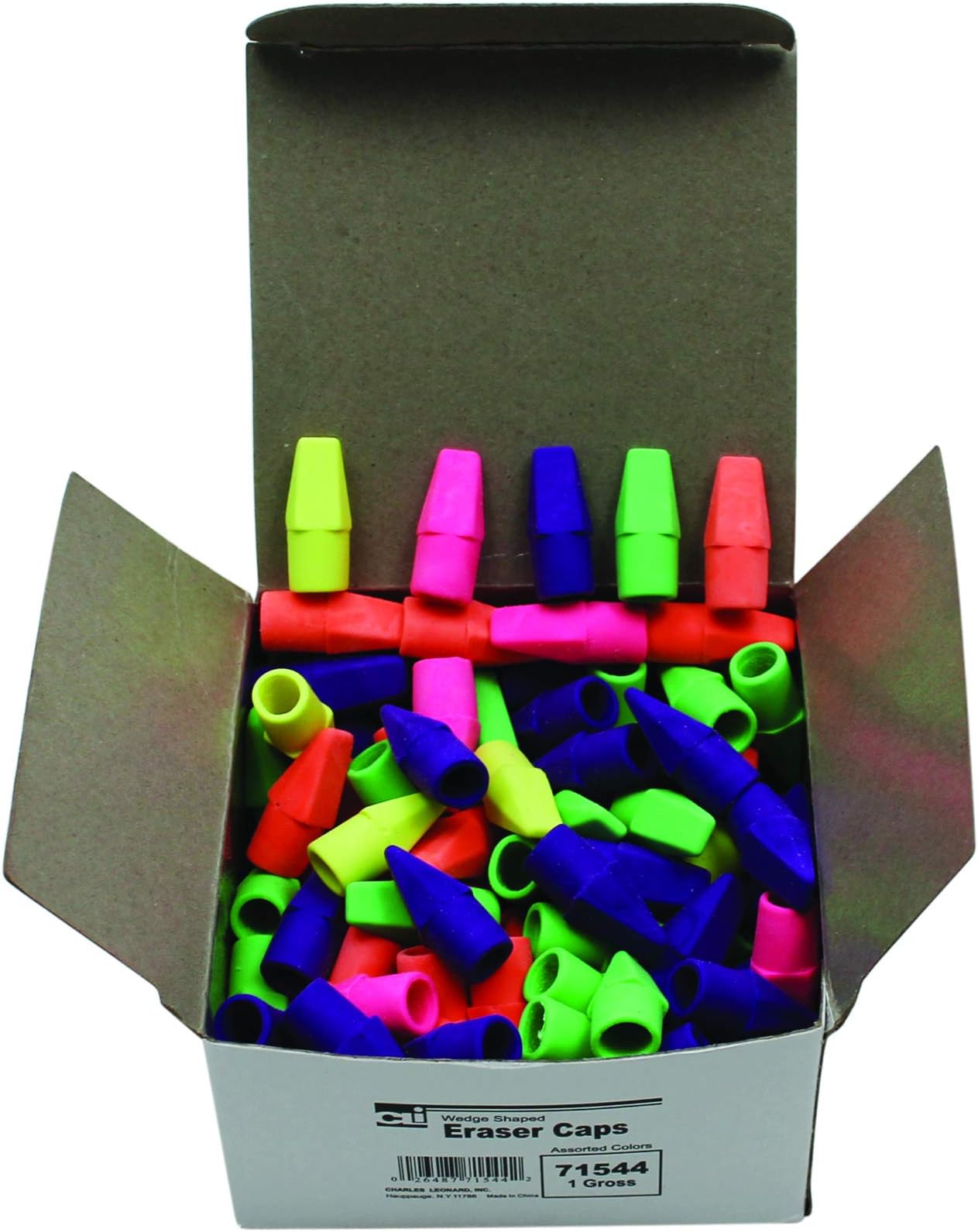 Charles Leonard Pencil Eraser Caps, Latex Free, Assorted Colors, 144/Box (71544)