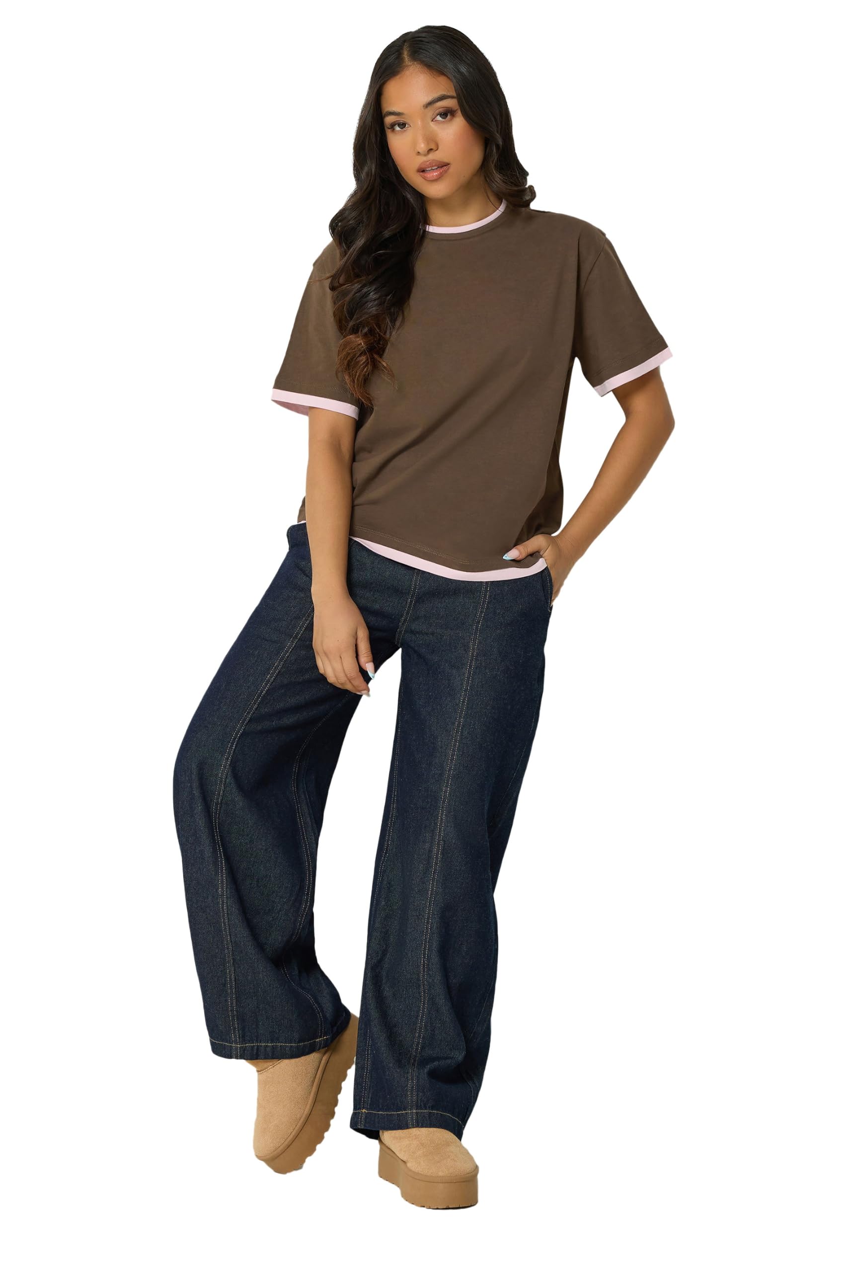 PixieGirl Petite Grey Contrast Short Sleeve Cotton T-Shirt Petite