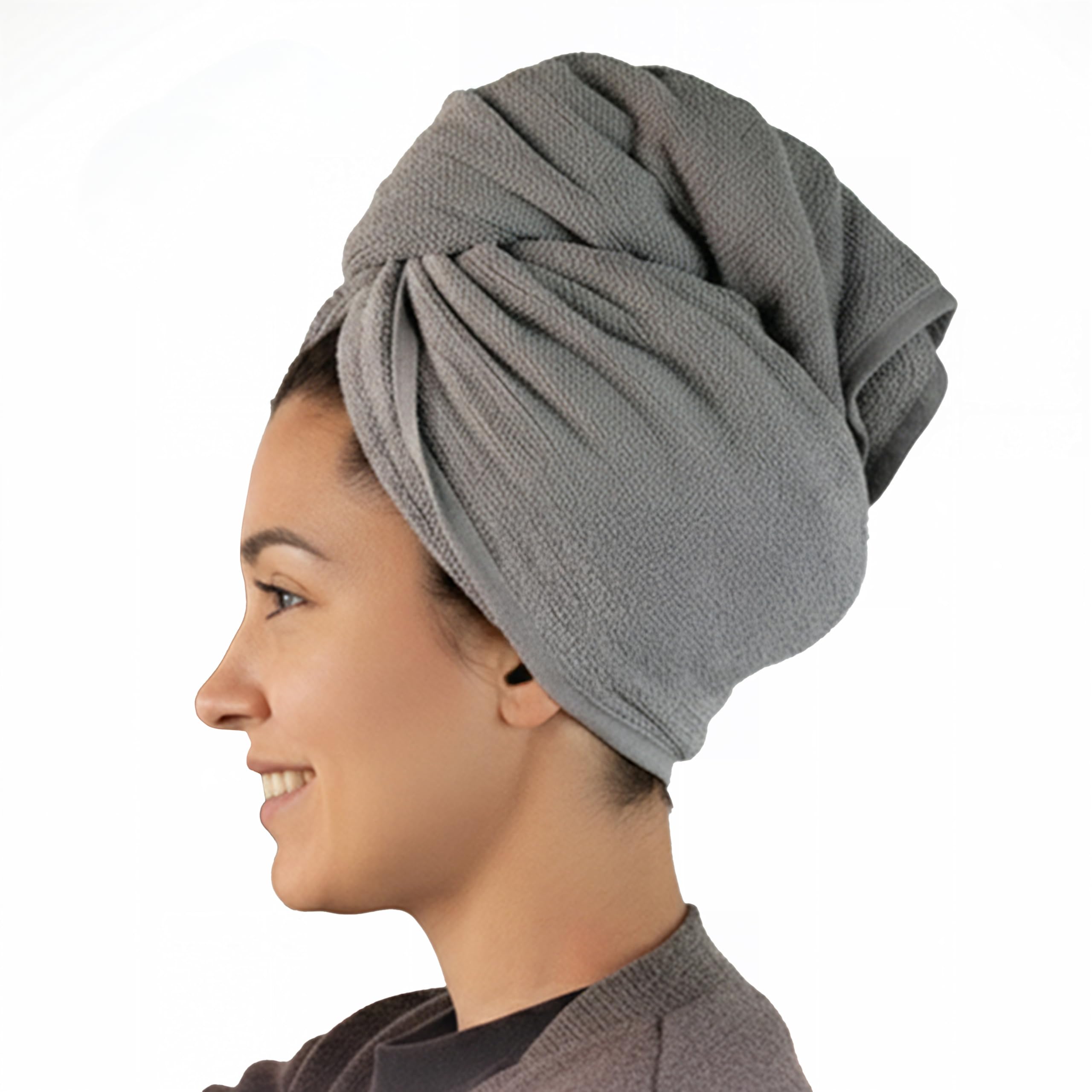 Generico Turbante Asciugacapelli in Microfibra 65x25 Cm Morbido e Assorbente con Bottone Antiscivolo