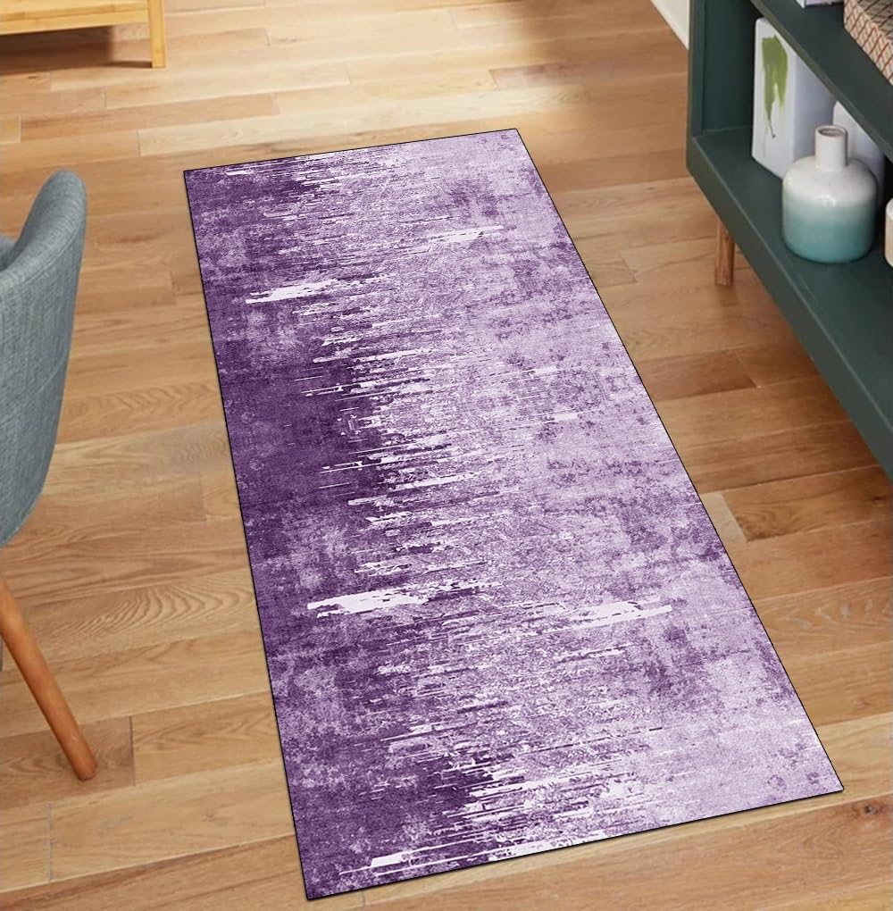 Tapis de couloir abstrait lavable violet 50x550 cm pour décoration d'intérieur