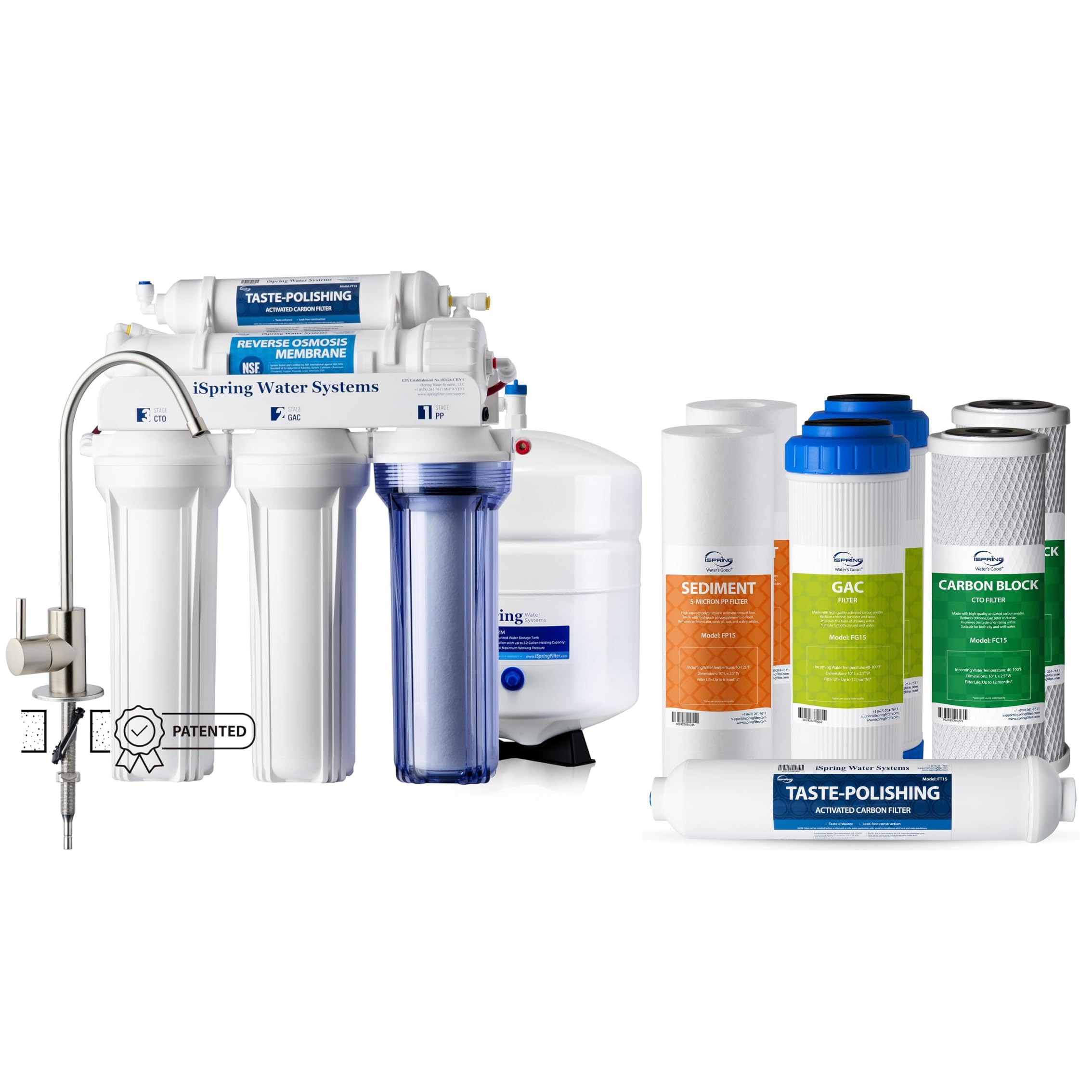 iSpring RCC7 5 Stadi Sistema Osmosi Inversa Sotto Lavello, Certificato NSF, 75 GPD Alta Capacità & F7-GAC Set Cartucce Filtro 1 Anno 7 Elementi Filtranti per Sistemi RO Standard 5 Stadi
