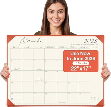 Gannyfer Desk Calendar 2025-2026 with Desktop Mat, Simplified Large 22" x 17" Desktop Pad Calendar, 18-Month Table Calendar from Jan 2025 to Jun 2026, Office Supplies Perfect for Home School and Office - Orange
