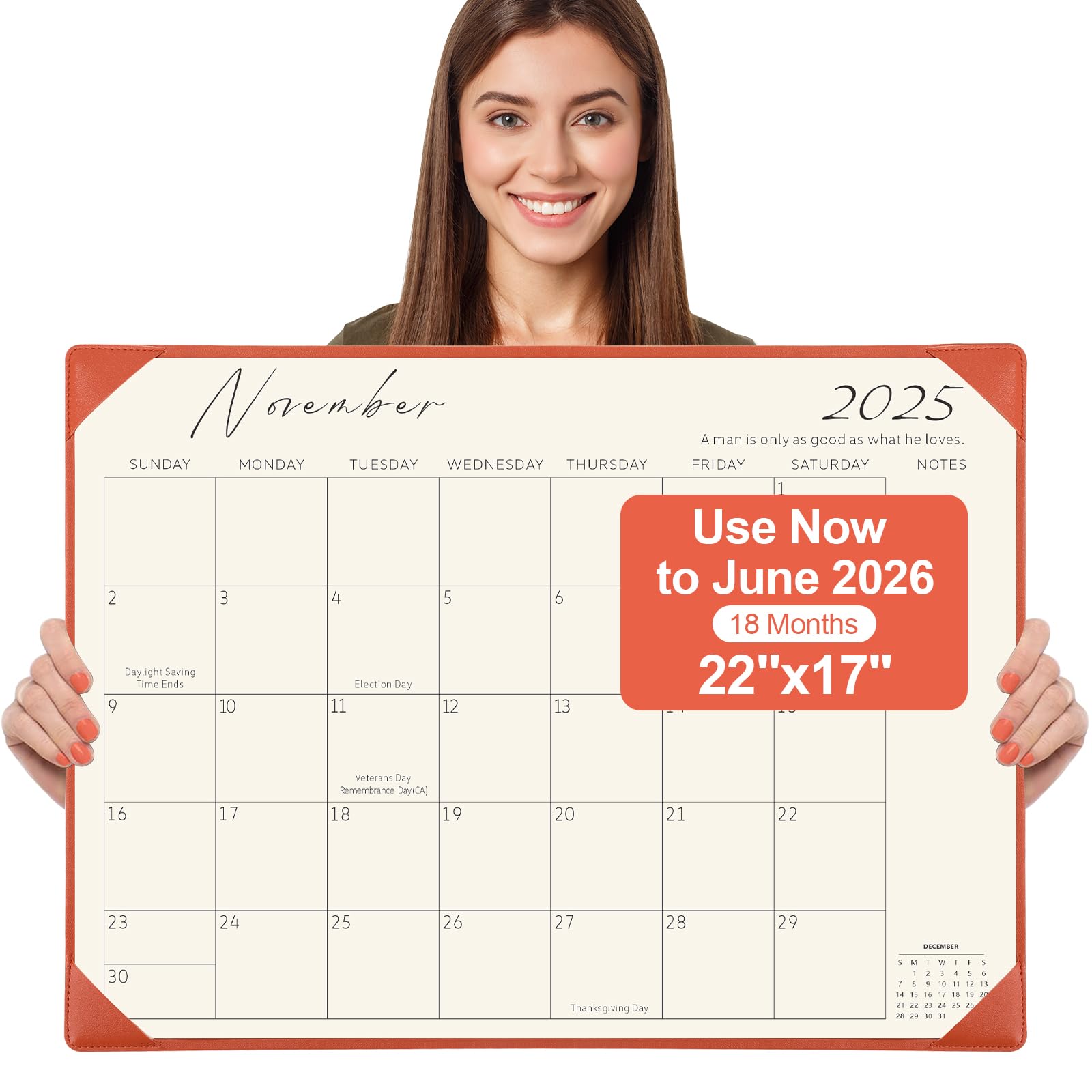 Gannyfer Desk Calendar 2025-2026 with Desktop Mat, Simplified Large 22" x 17" Desktop Pad Calendar, 18 Month Table Calendar from Jan 2025 to Jun 2026, Office Supplies Perfect for Home School and