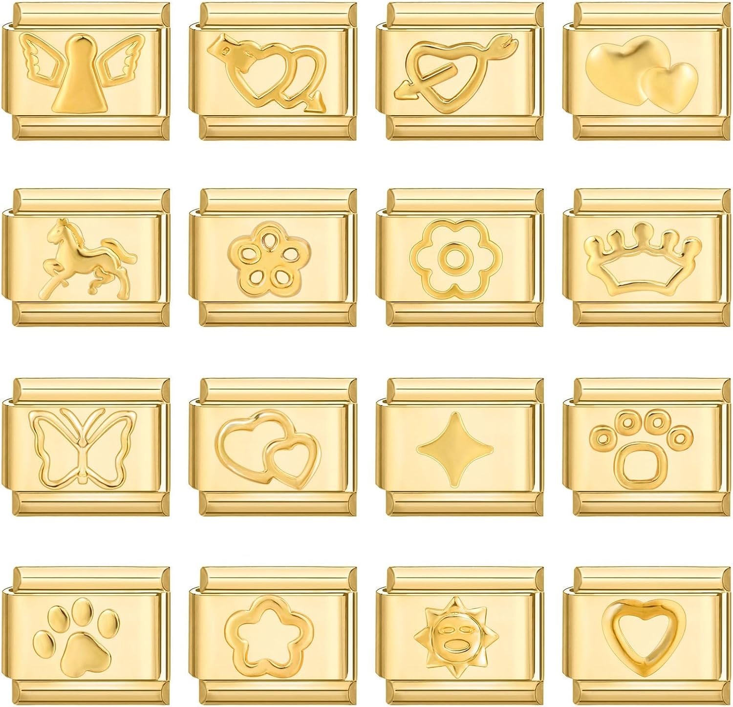 Italian Charms Gold Assorted Charms and Opening Tools,8PCS 9mm Modular Charm Link Handmade DIY Jewelry Gifts