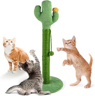 Cat Scratching Post, Tall Scratching Post for Large Adult Cat 83cm Scratch Post for Indoor Cats Kitten with Ball Sturdy Cactus Scratcher Stable Base Heavy Duty