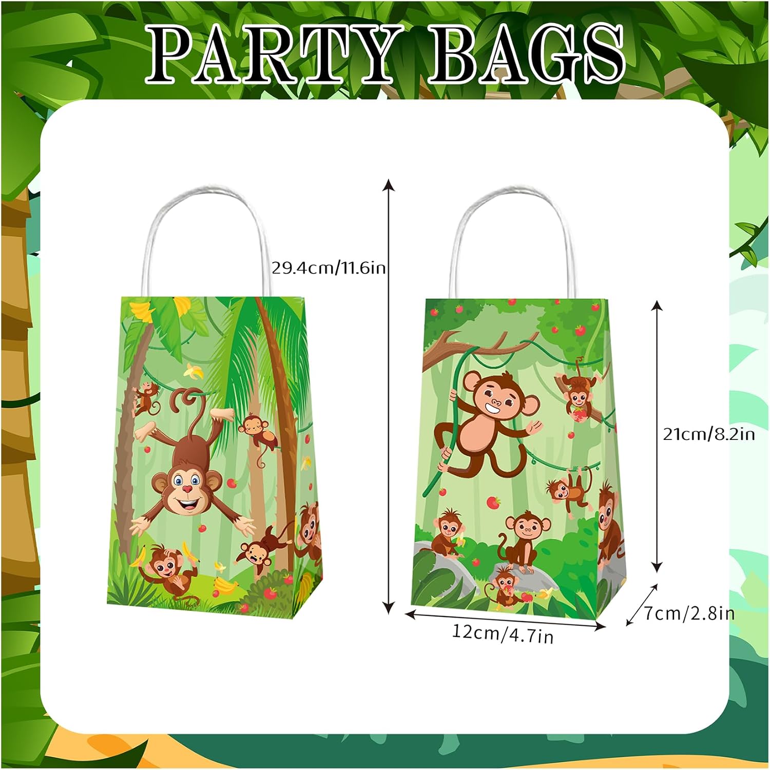 12 Pcs Monkey Party Bags Monkey Party Decorations Animals Portable Gift Candy Goodie Treat Paper Bags for Cute Animals Birthday Party Supplies image 3