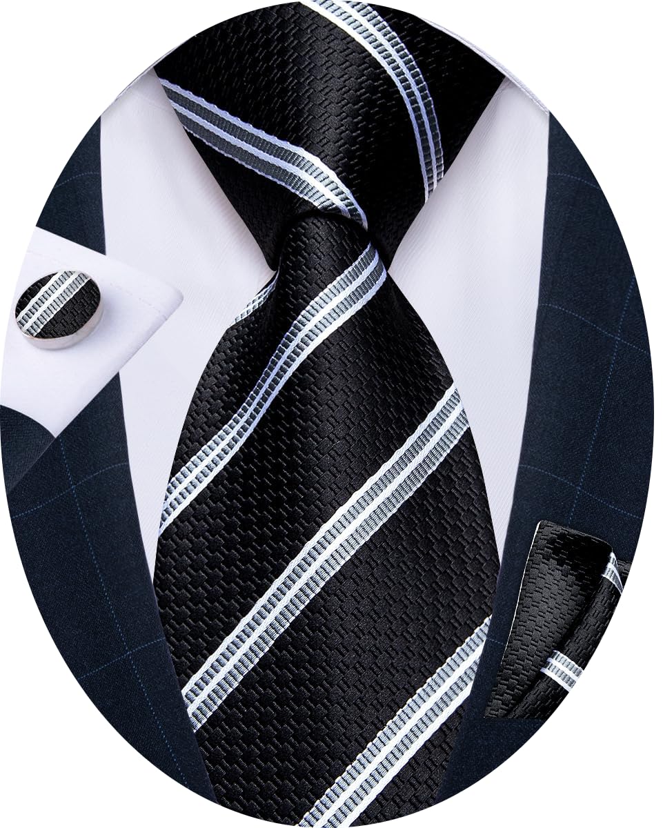 DiBanGu Striped Ties for Men Silk Woven Plaid Necktie | Classic Stripe Pattern,Soft Silk,Wear-resistant,Pocket Square and Cufflinks,Great Gift for Birthday,Business,Meeting