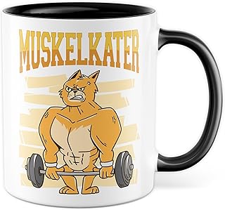 Tasse Gymrat Geschenk Muskelkater, Kaffeetasse lustige Fitness-Freak Geschenkidee, Athlet Bodybuilder Kraftsport Muskel Humor Kaffee-Becher Katze mit Hanteln gym Geschenke für Männer (Weiß/Schwarz)