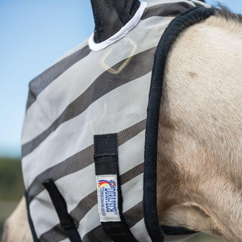 Dura-Tech Zebra Fly Horse Mask with Ears | Horse Comfort Maximized | Confuses Flies | 70% UV Protection | Durable 1000D Dura-Mesh | Breathable Mesh Ears | Size Small/Medium Pony