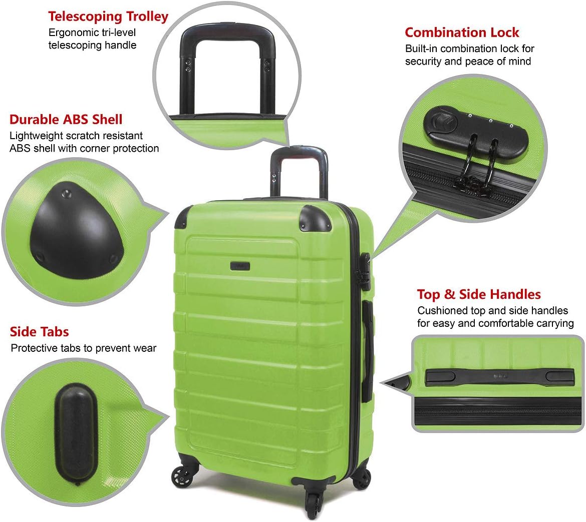  | Hipack Prime Suitcases Hardside Luggage with Spinner Wheels, Green, 3-Piece Set (20/24/28) | Carry-Ons