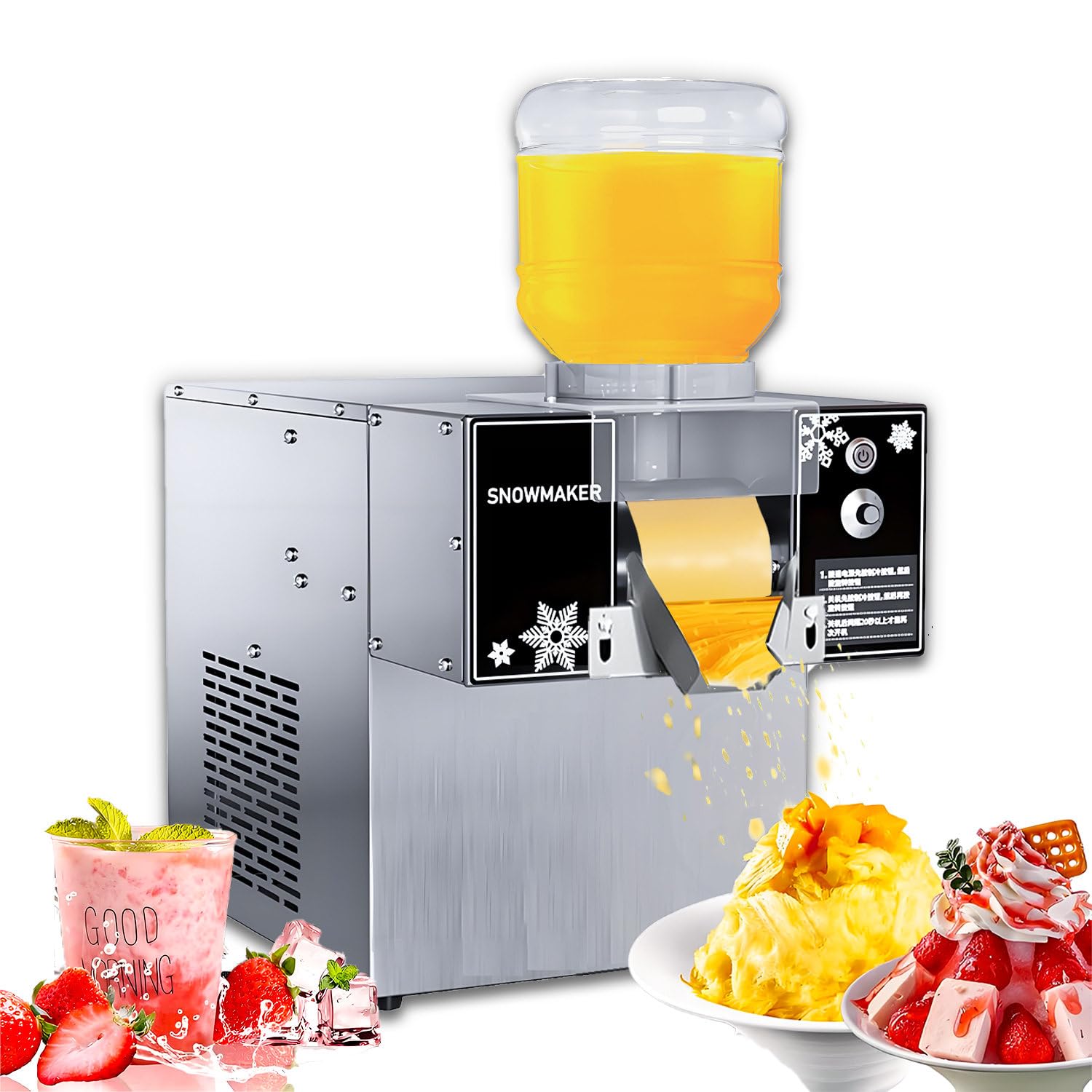 Maszyna do lodu Commercial Pro Snowflake, 132 funtów/24 godz., Instant 3s Instant Cooling, silnik 360 W, dominuje w kawiarniach, barach deserowych i godzinach szczytu 60-110V