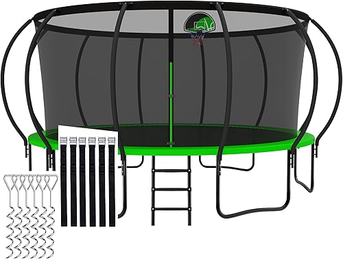 CITYLE Tranpoline - Tranpoline de 1500 libras 12 14 15 16 pies para adultos de 6 a 10 niños con red de seguridad estacas de viento aro de baloncesto