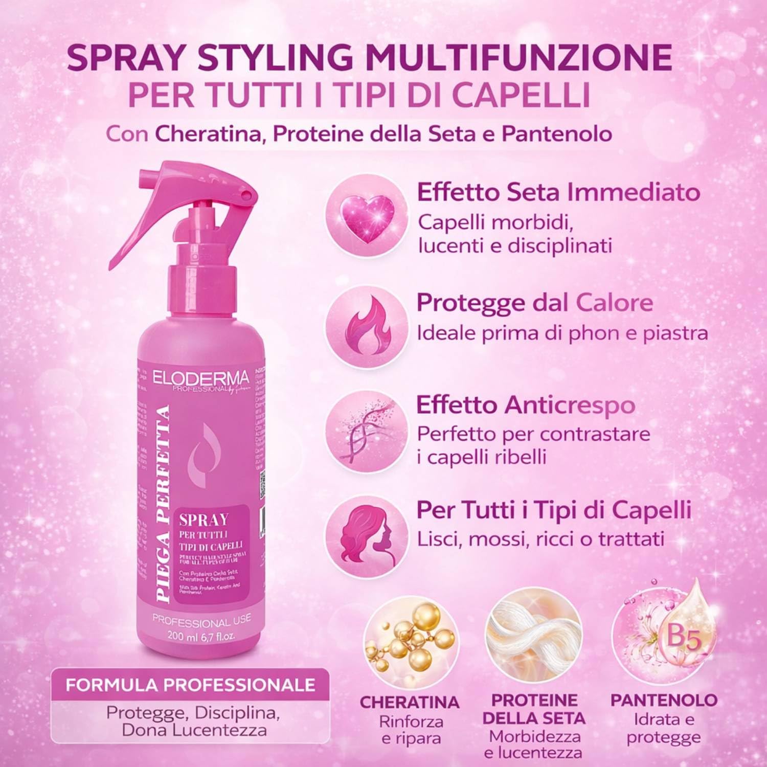 Eloderma Perfect Styling Spray Multifunktionales Styling mit Keratin, Seidenprotein und Panthenol, für alle Haartypen, 200 ml (6)