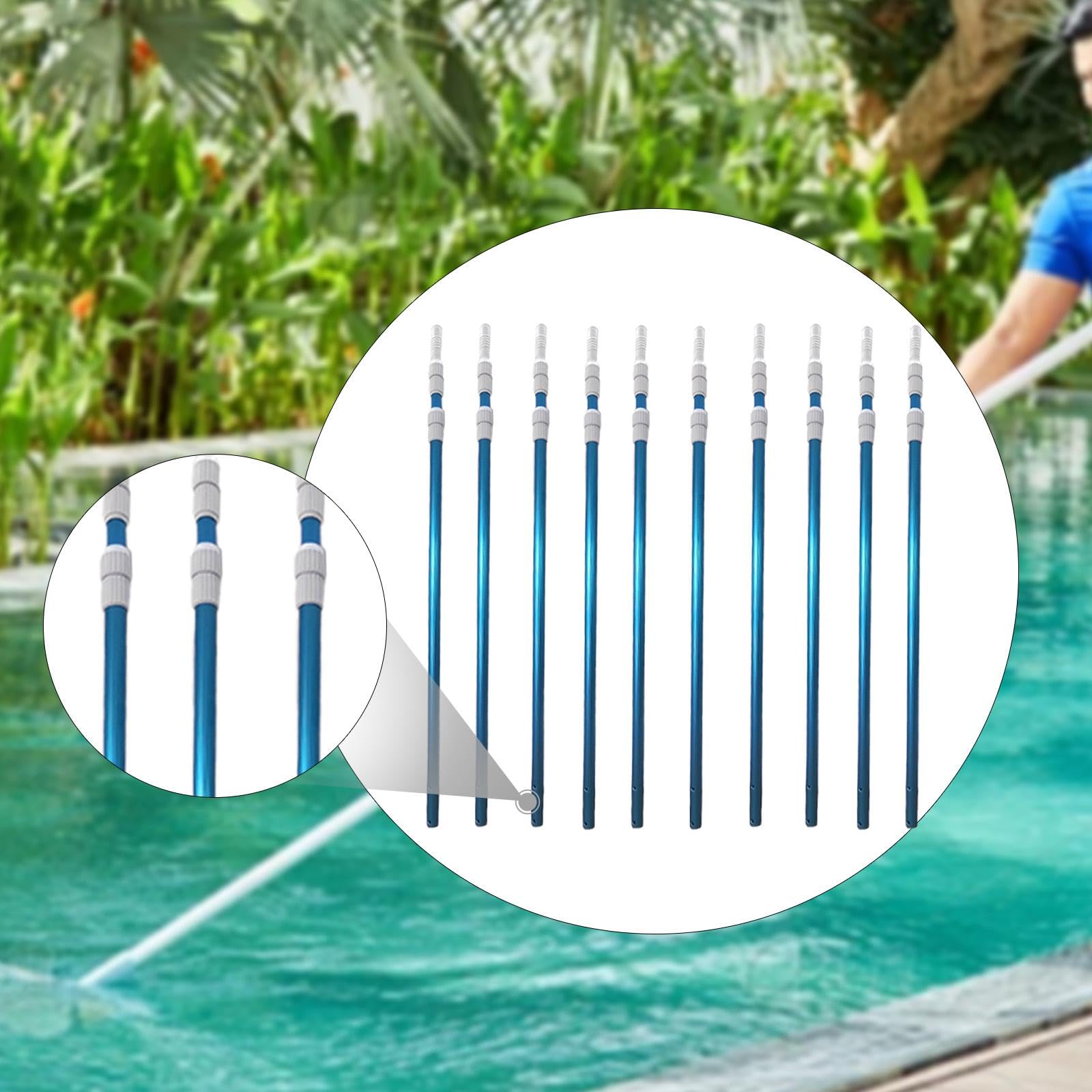 10 Pièces Manche Télescopique Tige Universelle Poteau de Piscine et Perche d'entretien en Aluminium Léger pour Une Manipulation Aisée Adapté Aux Cent, Bleu
