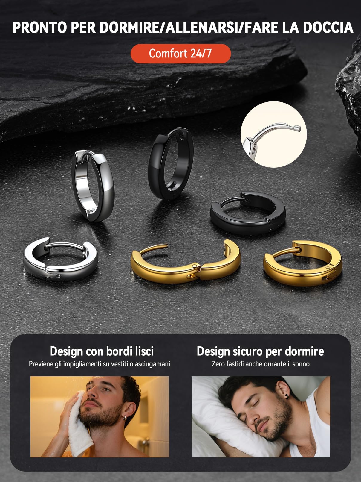 FaithHeart Orecchini da Uomo e da Donna, 8mm-16mm Huggie Orecchini a Cerchio, Acciaio Chirurgico 316L, Regalo per Lui, Impermeabile Anti-allergico, Confezione Regalo Inclusa
