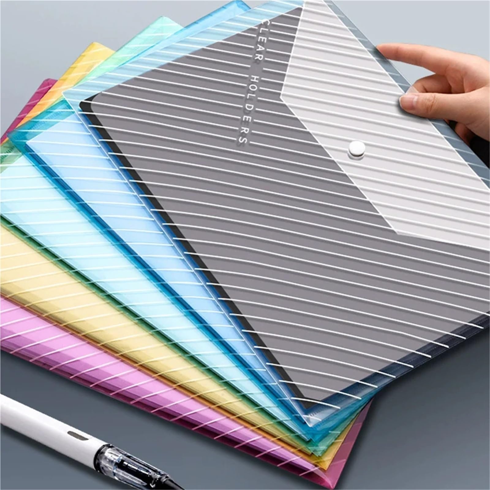 cartella plastica trasparente, Cartella di archiviazione documenti multicolore con bottone a pressione trasparente A4 da 30 pezzi for file Ufficio(White2)