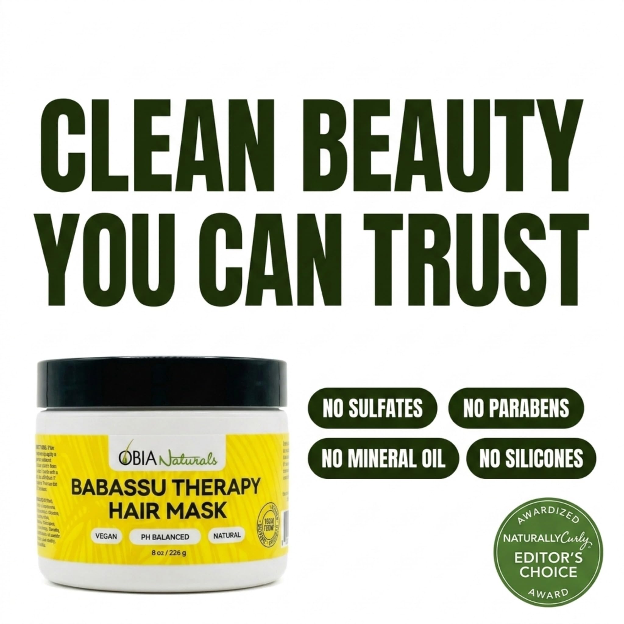OBIA Naturals Babassu Terapia Maska do włosów - (8 oz / 226 g) - Głęboka odżywka - Nawilżająca, sucha naprawa, uszkodzona lub farbowana do włosów po umyciu szamponu - Siarczan, Wegańska