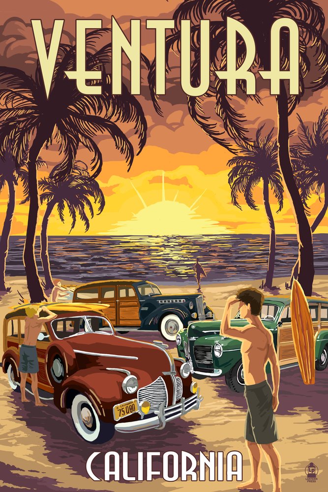 Lantern PressLantern Press Ventura, California, Woodies on the Beach (9x12 Art Print, Wall Decor Travel Poster)