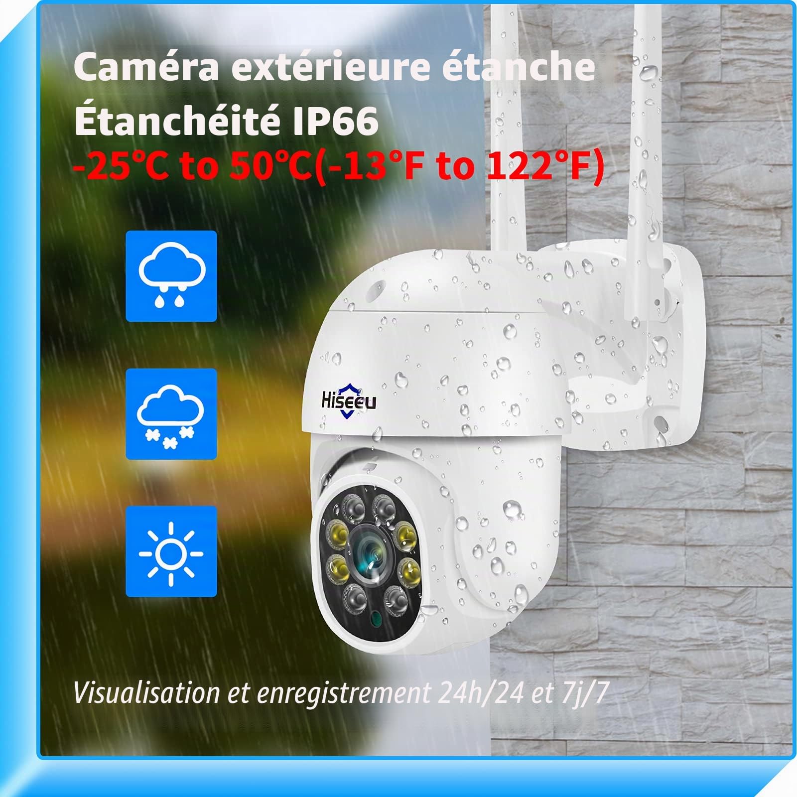 Hiseeu 5MP Caméra de Surveillance WiFi Extérieure, PTZ Caméra IP Vision Nocturne Couleur, Détection Humaine, Suivi Automatique 355° 90°, Audio Bidirectionnel, Compatible Alexa Carte SD Étanche IP66