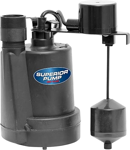Superior Pump 92260 Bomba de sumidero termoplástica de 14 HP con interruptor de flotador vertical, color negro